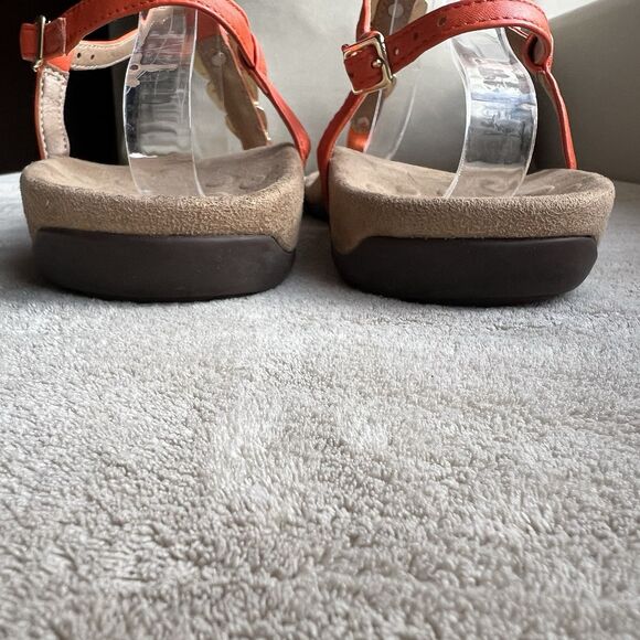 Vionic Rest Miami Orange Leather T-Strap Sandals Women 8 Gold Accents Strappy - Picture 10 of 14